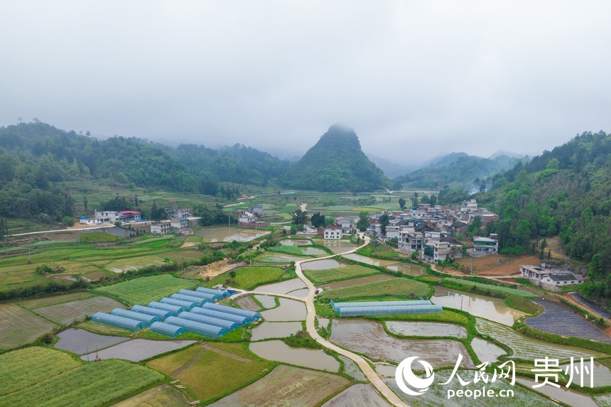 航拍貴州省黔南州獨山縣玉水鎮(zhèn)溫泉村。人民網(wǎng)記者 涂敏攝